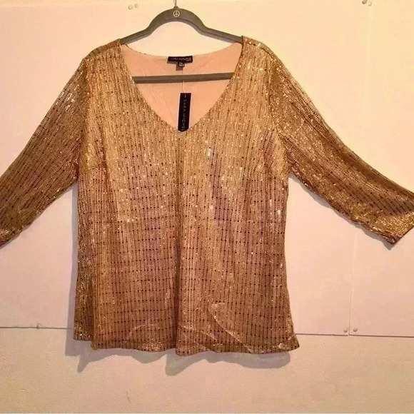 Sara Michelle Womens Sequin Tops 3/4 Sleeve Glitter Sparkly Party Blouse Size 2X - Picture 1 of 14